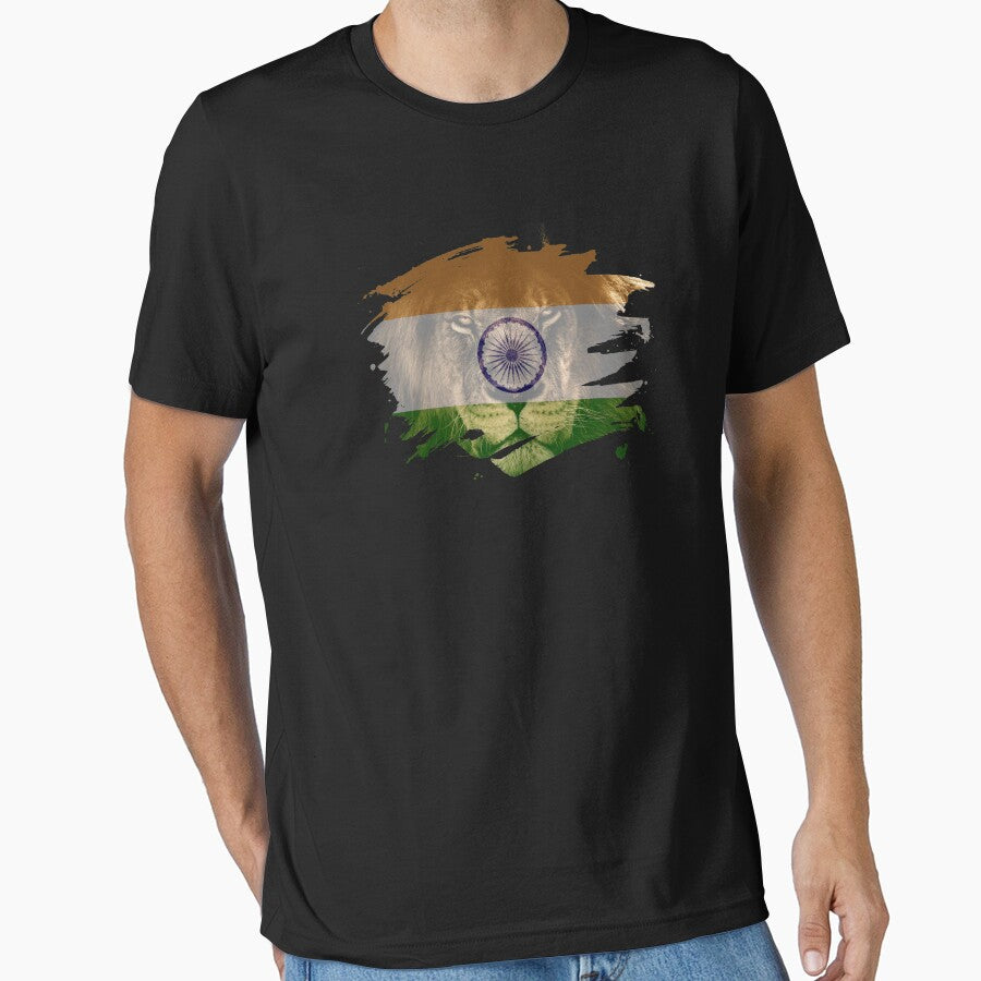 India Flag & African Lion Picture   Indian Pride T Shirt by ockshirts