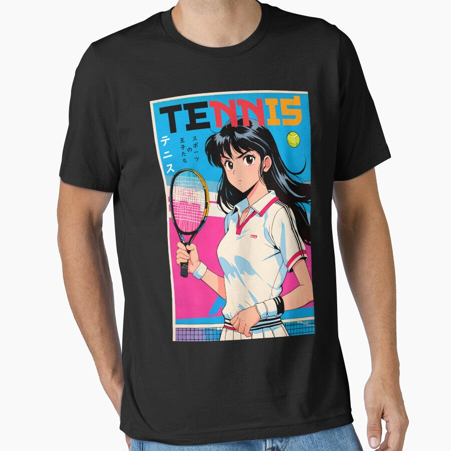 Cute Retro Anime Girl Tennis Sport Design 80s by Kiranimeverse