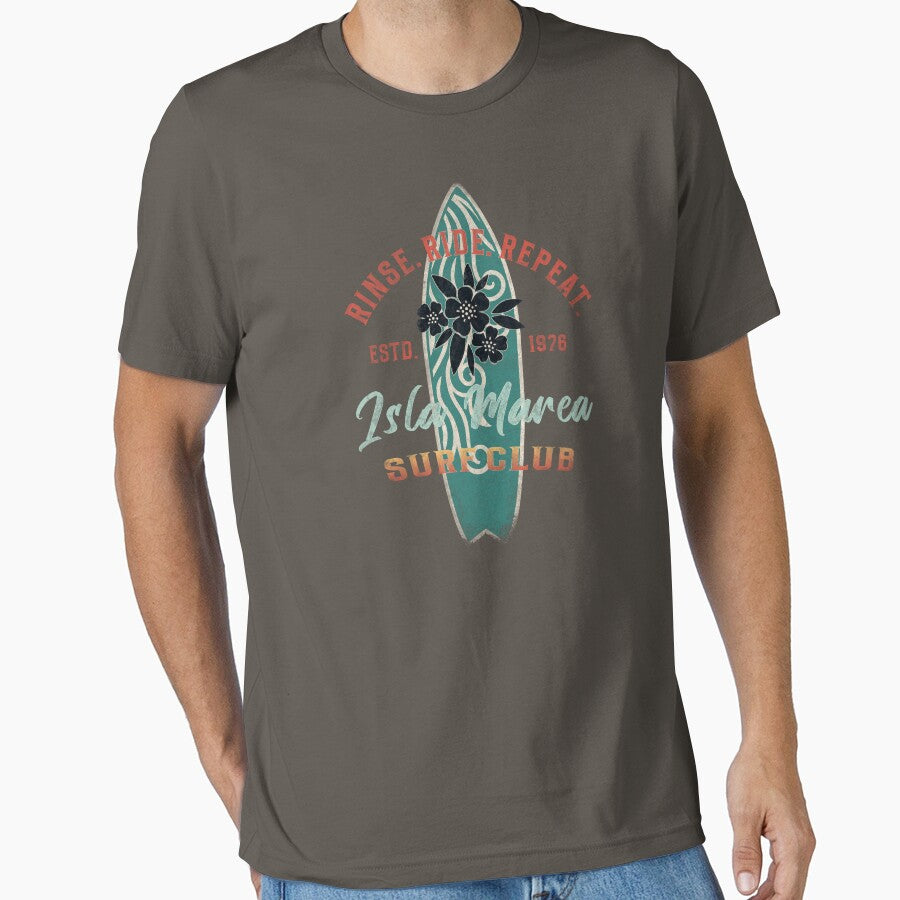 Isla Marea Surf Club – Rinse. Ride. Repeat. Distressed Surf Tee by EpochFusion