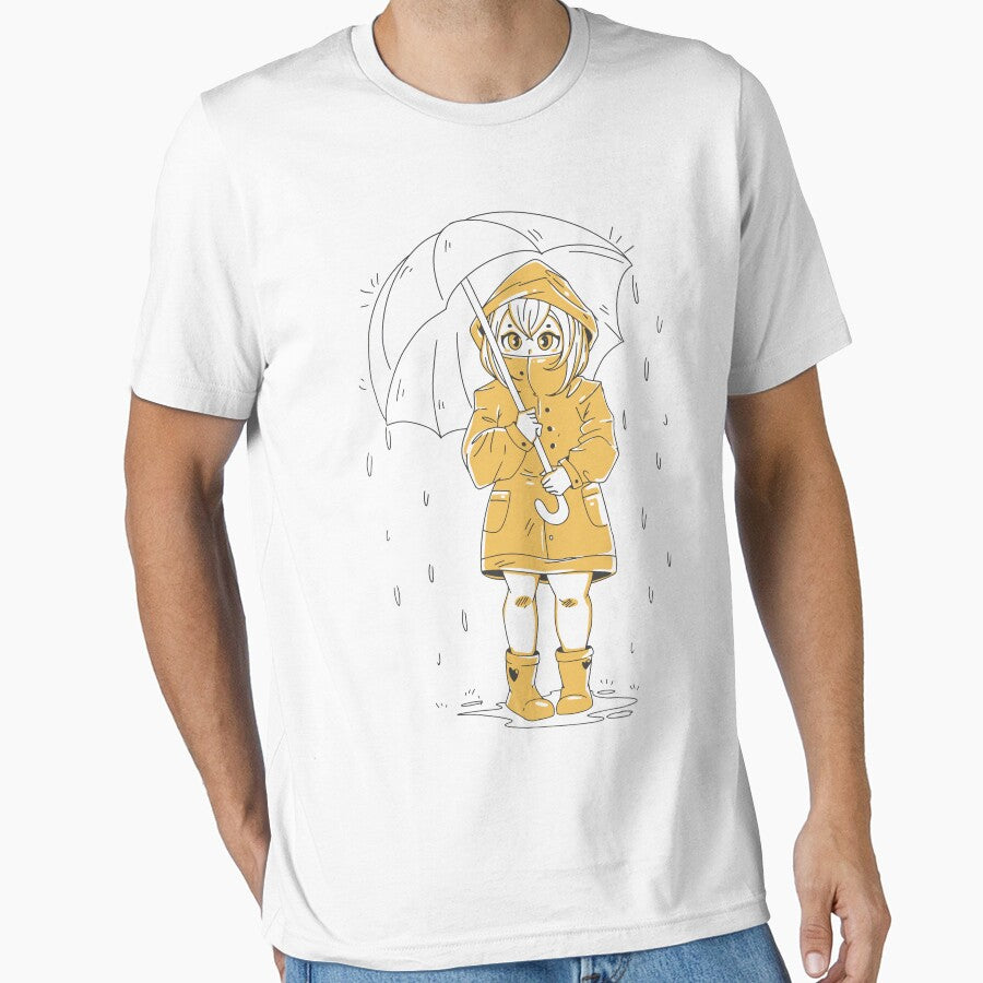 Cute anime Girl with wearing a yellow an Umbrella In the Rain Raining by DrawHandArt