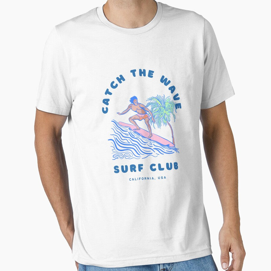 Vintage Surfing Art With Palm Tree Catch The Wave Illustration by yuki-hana