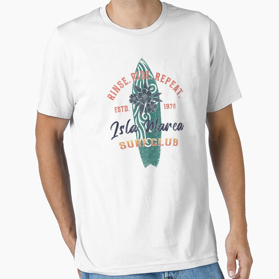Copy of Isla Marea Surf Club – Rinse. Ride. Repeat. Distressed Surf Tee (Light Fabrics) by EpochFusion