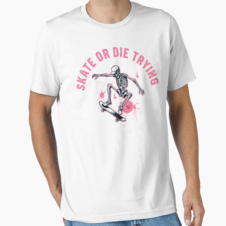 Skate or Die Trying Vintage - Retro Skeleton Skater Grunge Art by Axivra