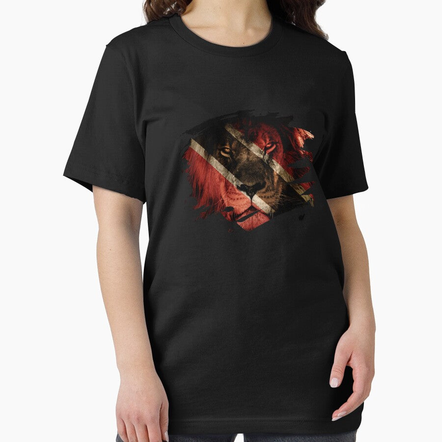 Trinidad & Tobago Flag & African Lion Picture   Trinidadian Pride T Shirt by ockshirts