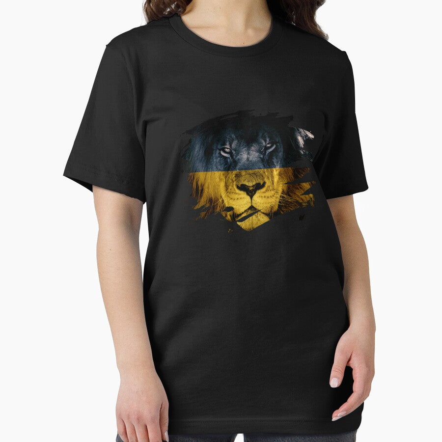Ukraine Flag & African Lion Picture   Ukrainian Pride T Shirt by ockshirts