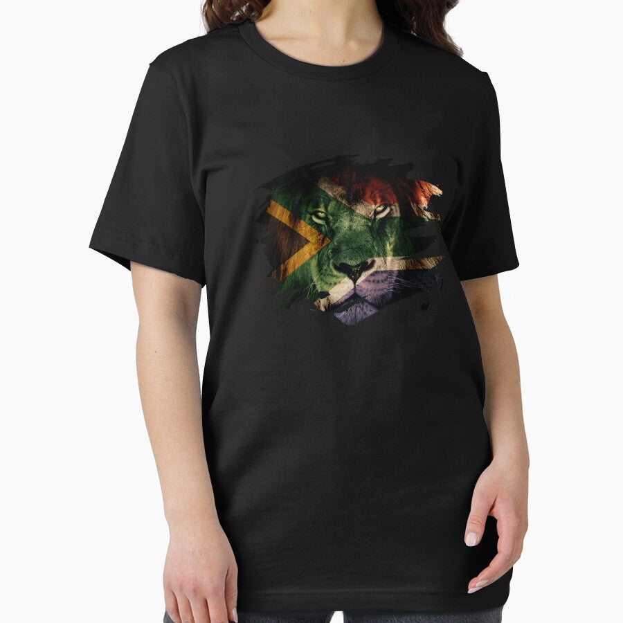 South Africa Flag & African Lion Picture   South African Pride T Shirt by ockshirts