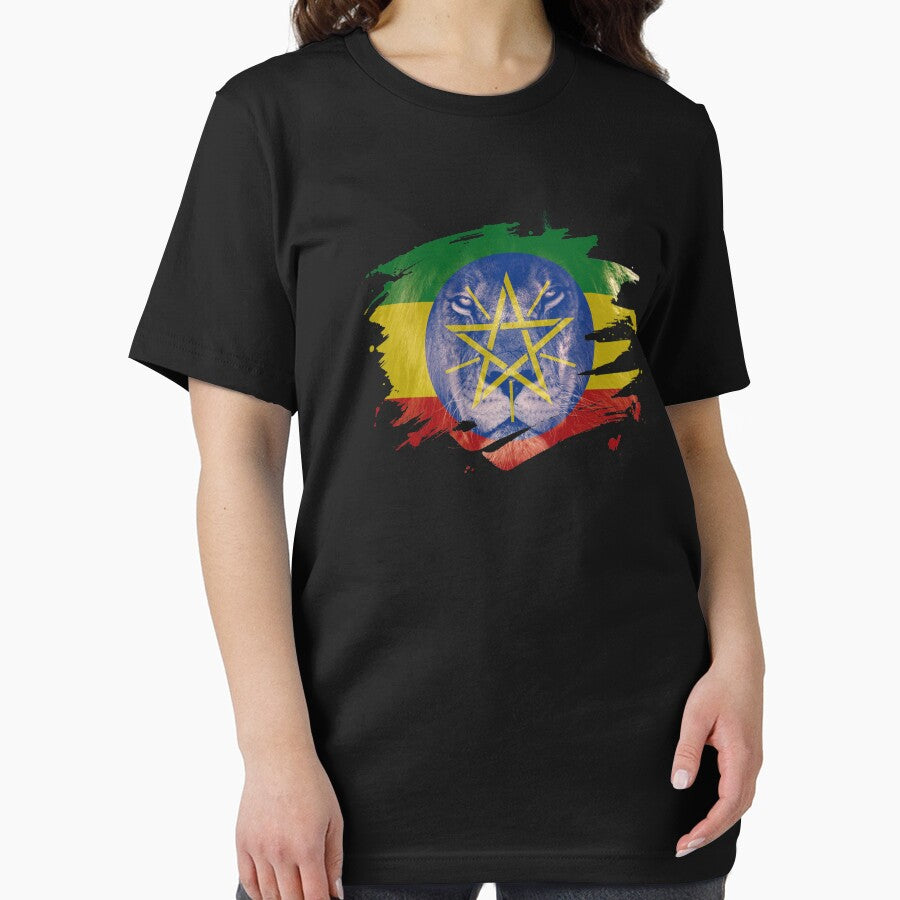 Ethiopia Flag & African Lion Picture   Ethiopian Pride T Shirt by ockshirts