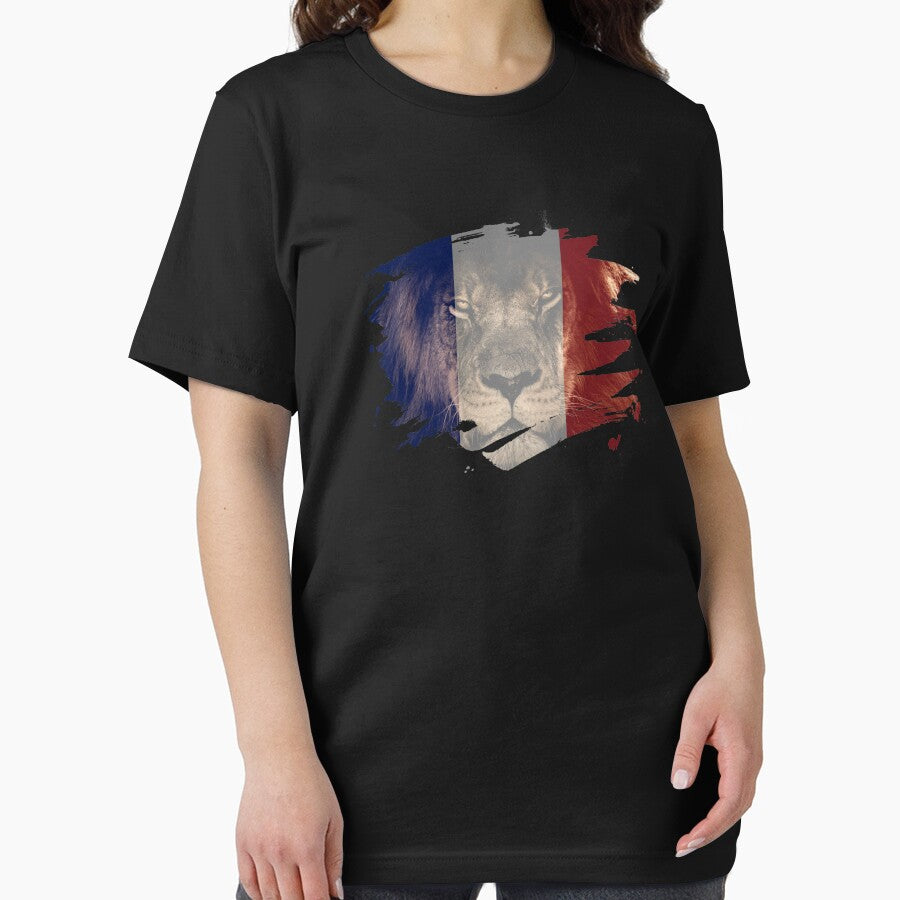 France Flag & African Lion Picture   French Pride T Shirt by ockshirts