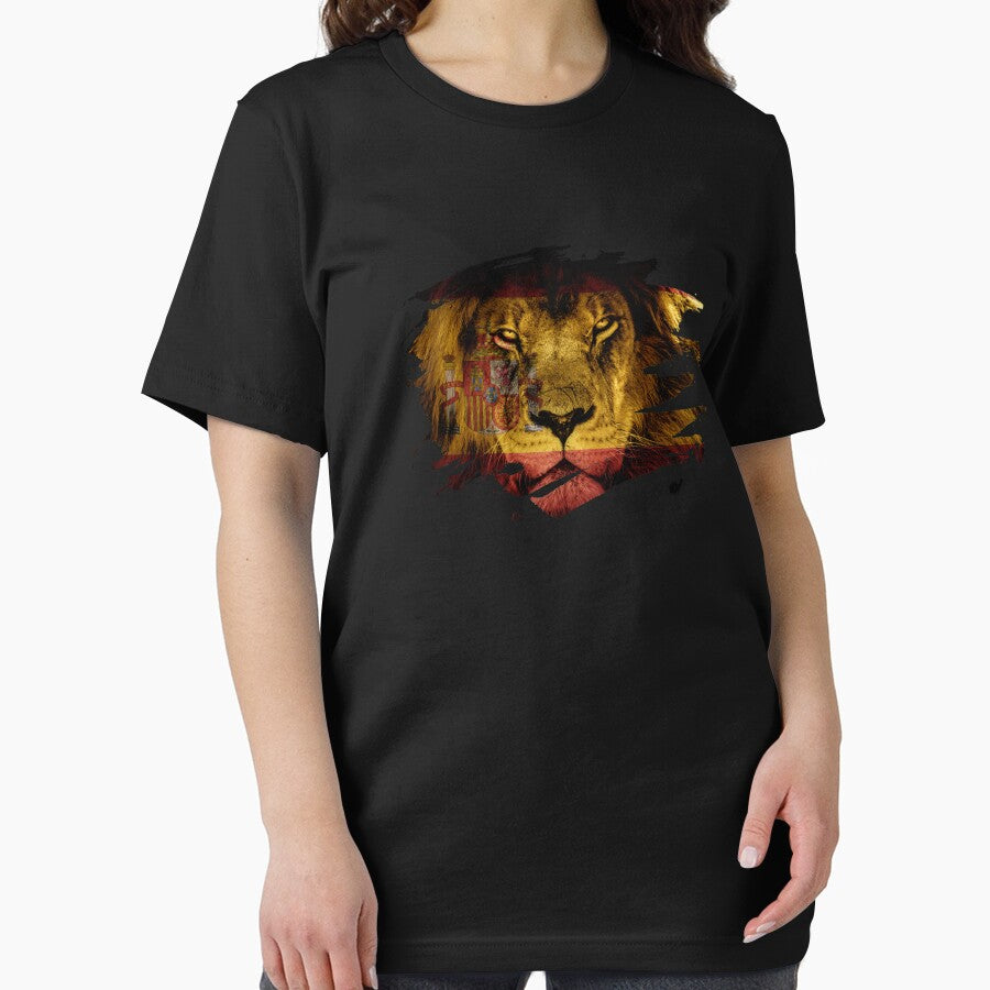 Spain Flag & African Lion Picture   Spanish Pride T Shirt by ockshirts