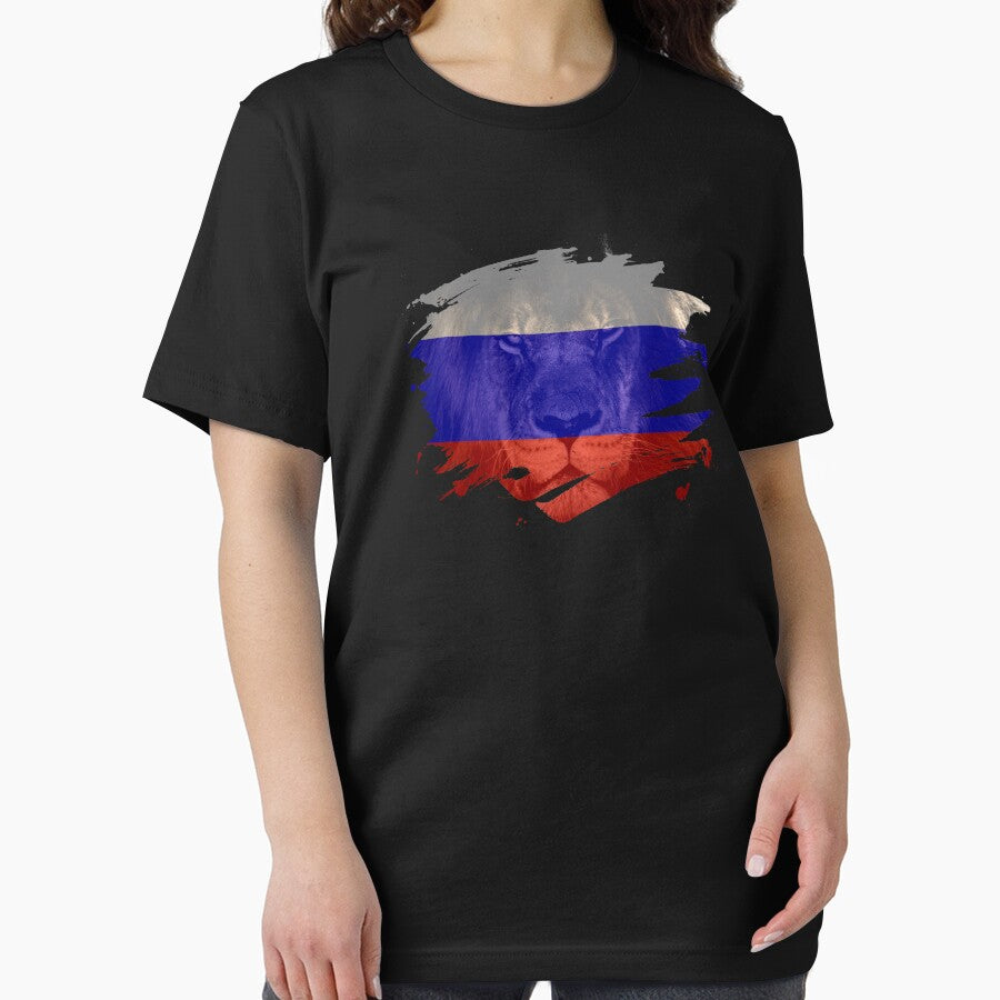 Russia Flag & African Lion Picture   Russian Pride T Shirt by ockshirts