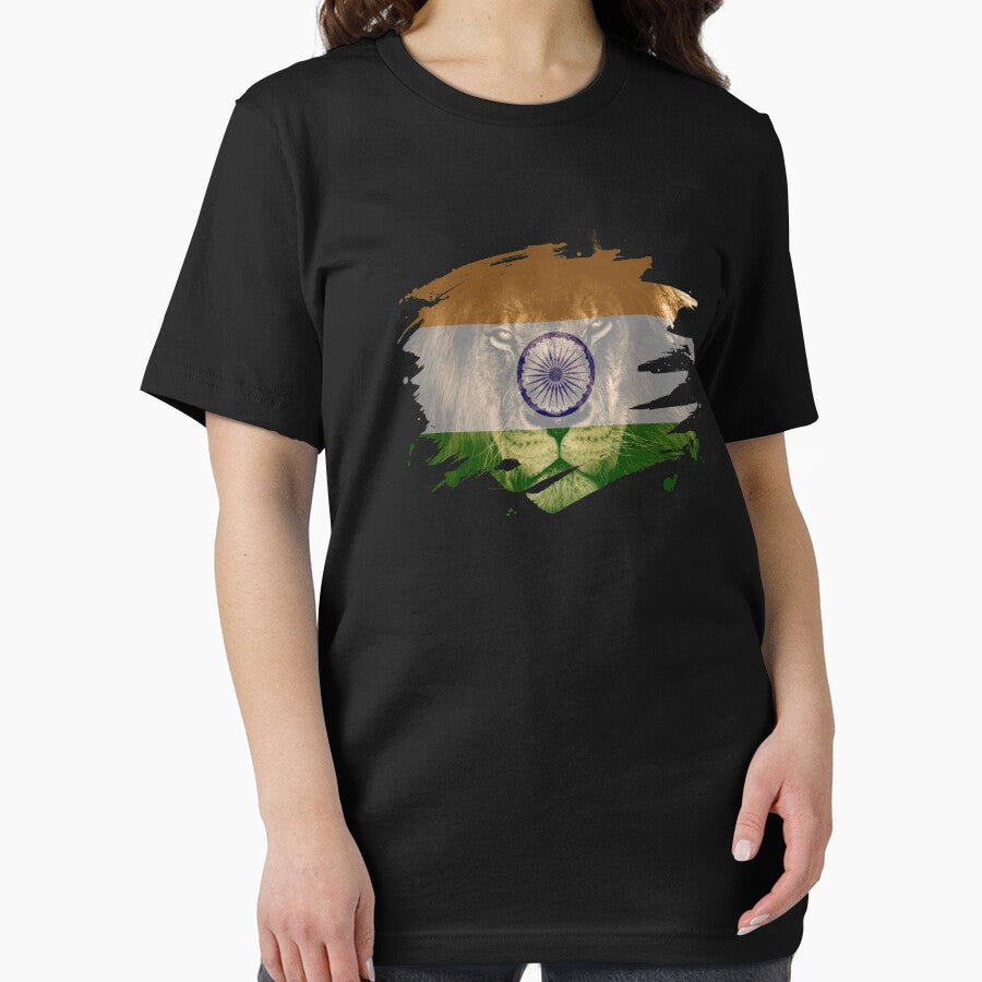 India Flag & African Lion Picture   Indian Pride T Shirt by ockshirts