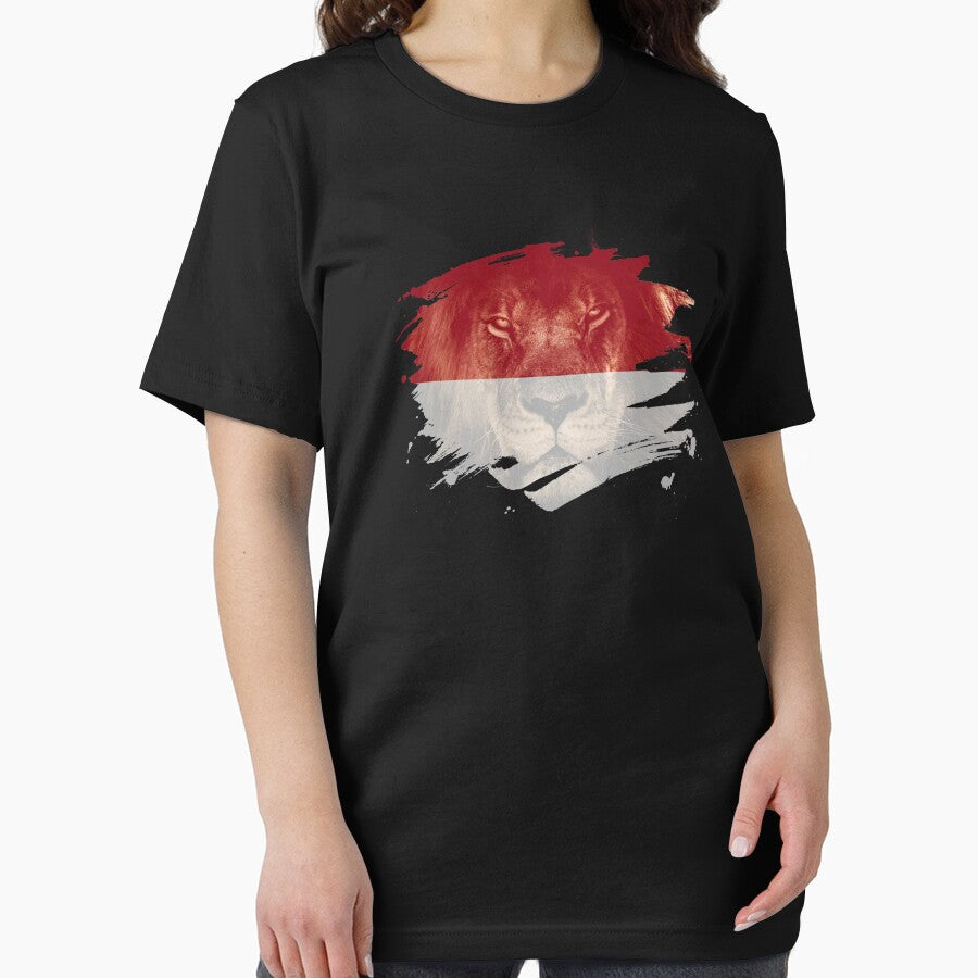 Indonesia Flag & African Lion Picture   Indonesian Pride T Shirt by ockshirts