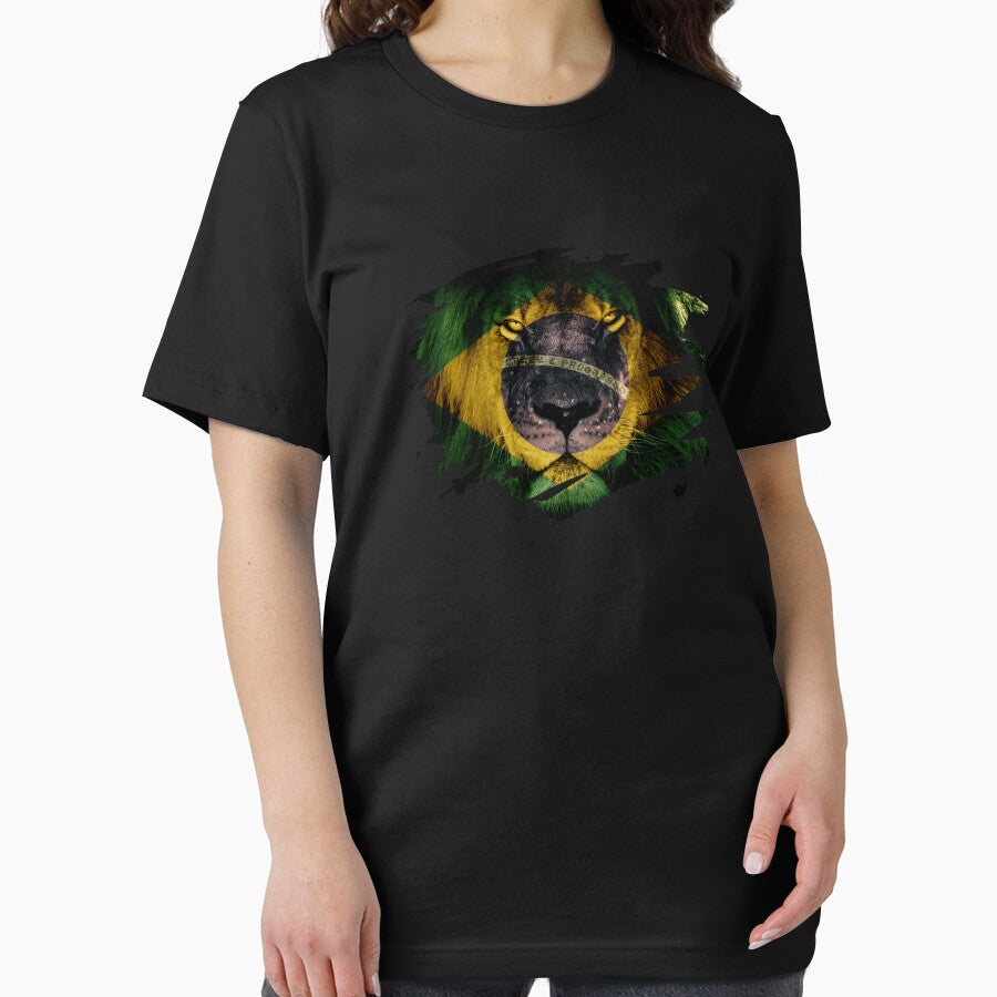 Brazil Flag & African Lion Picture   Brazilian Pride T Shirt by ockshirts