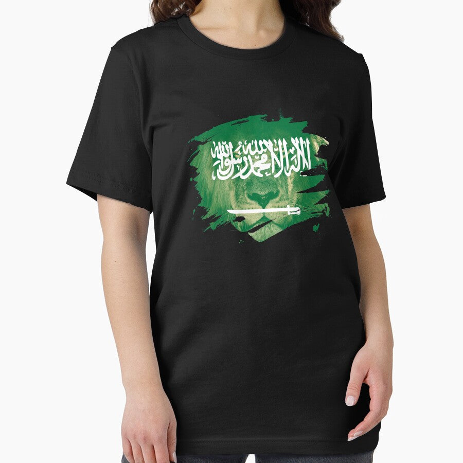 Saudi Arabia Flag & African Lion Picture   Saudi Arabian Pride T Shirt by ockshirts