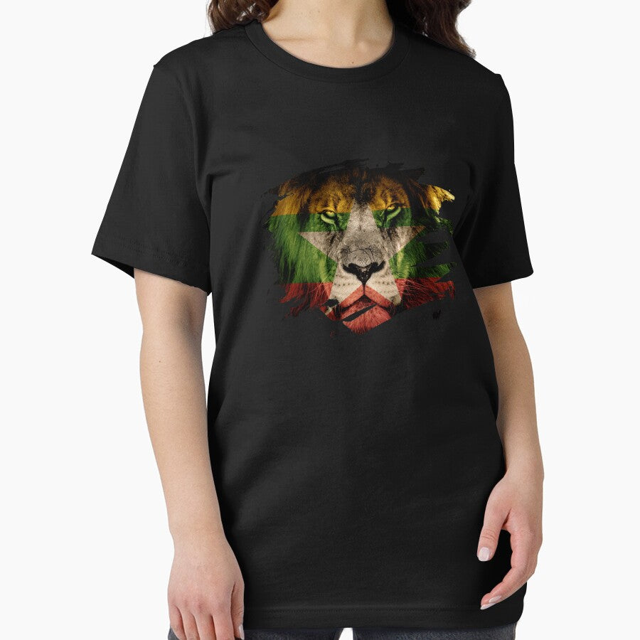 Myanmar Flag & African Lion Picture   Burmese Pride T Shirt by ockshirts