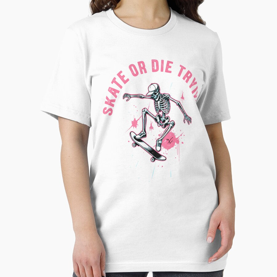 Skate or Die Trying Vintage - Retro Skeleton Skater Grunge Art by Axivra