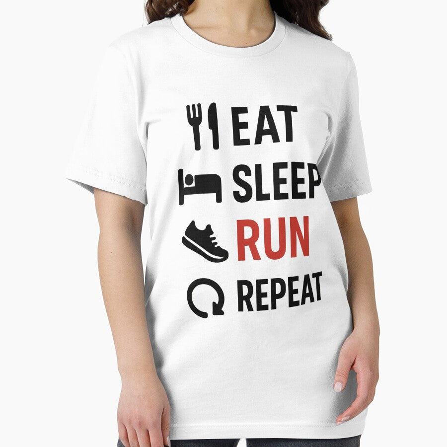 Eat Sleep Run Repeat Modern Minimal Icon Runner Sticker Shirt by GeniePixel