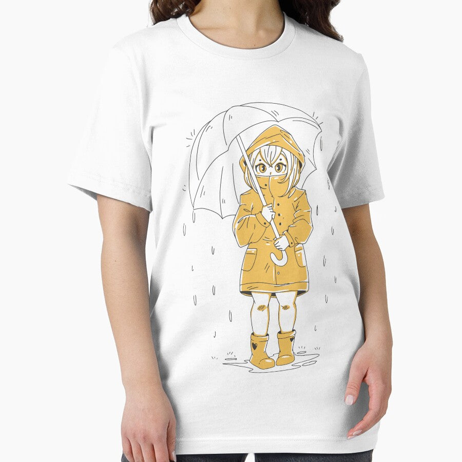 Cute anime Girl with wearing a yellow an Umbrella In the Rain Raining by DrawHandArt