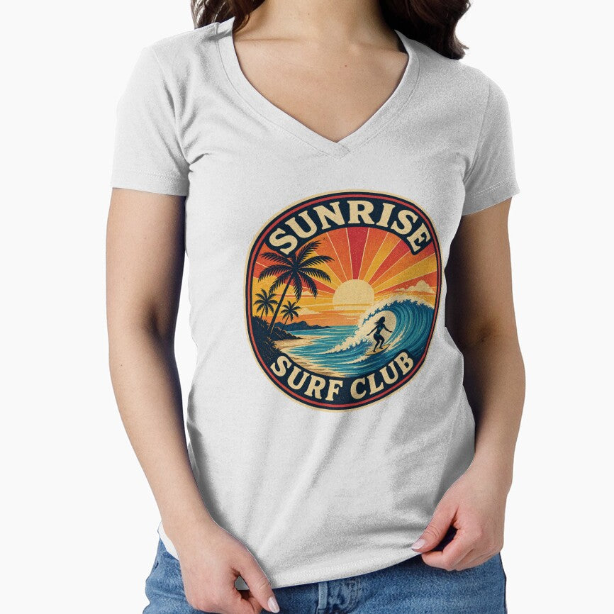Sunrise Surf Club, Retro Coastal Surf Badge Design by shorethings