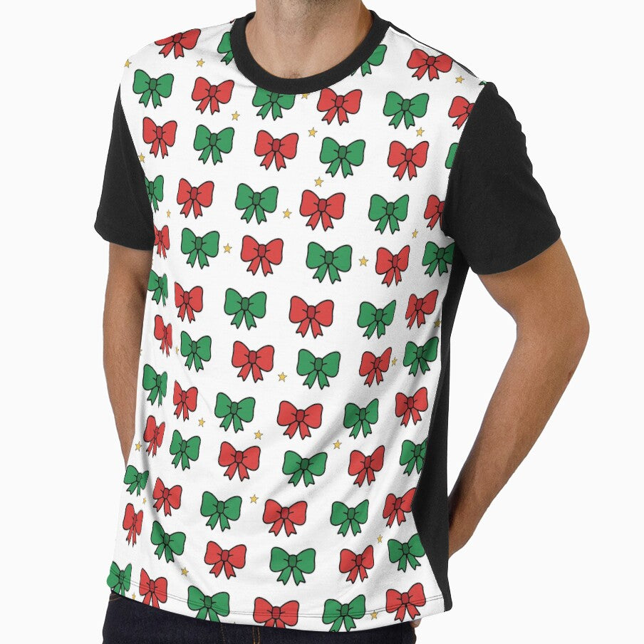 Cute Christmas Bow & Star Pattern – Red & Green Festive Holiday Design by The High Hippo