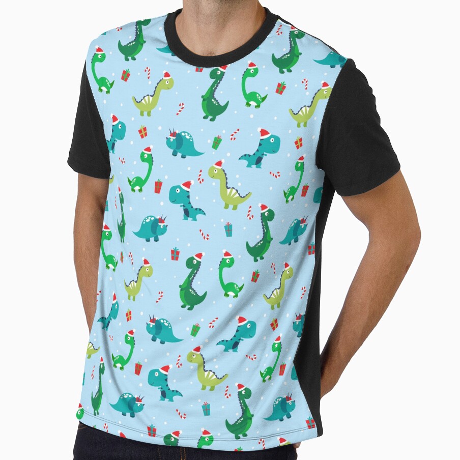 Cute Christmas dinosaur pattern blue green red by Bertie-Bu