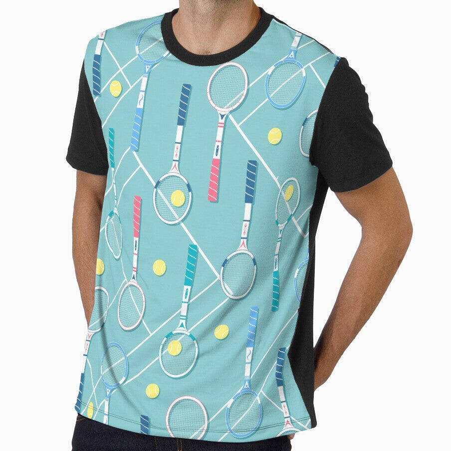 Vintage Tennis Racquets on Aqua Green - Decorative Pattern by Gabriela Simon