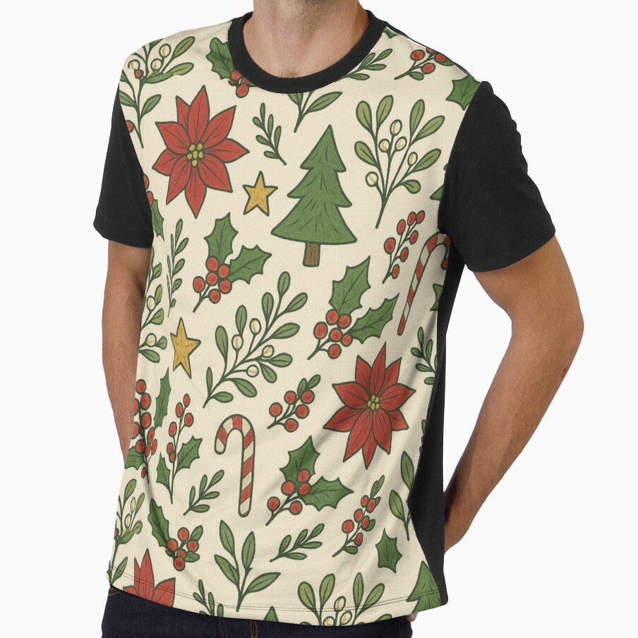 Cute Christmas Seamless Pattern – Holiday Trees, Poinsettia, Holly & Candy Canes by Sksticker991