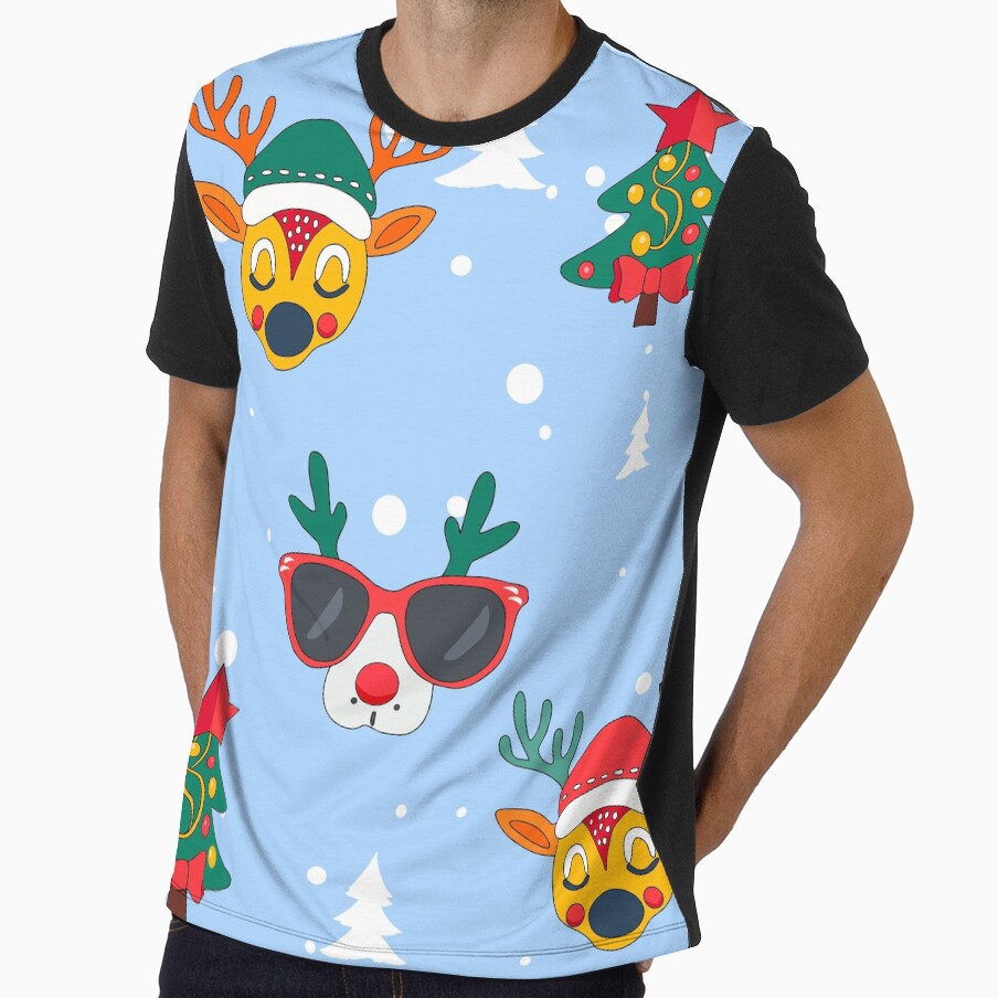 Blue Festive Reindeer Christmas Pattern. by Anastasiia Yurevych