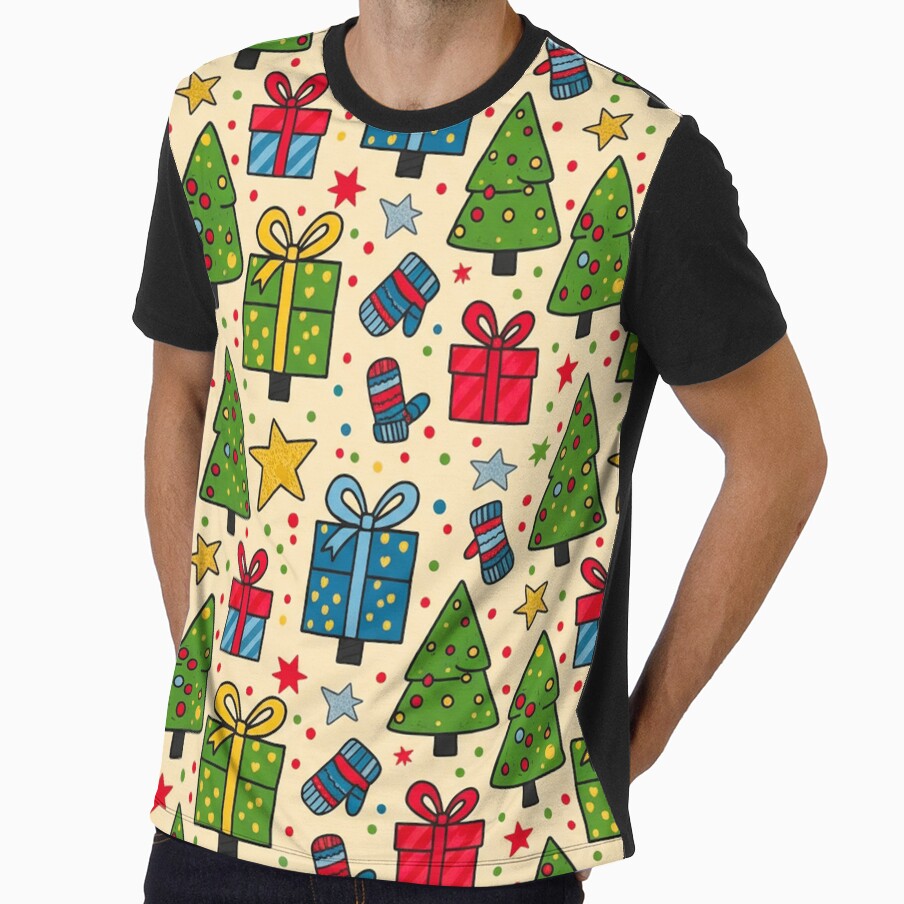 Cute Bold Christmas Pattern – Hand-Drawn Trees, Presents, Mittens & Stars by skysshobu