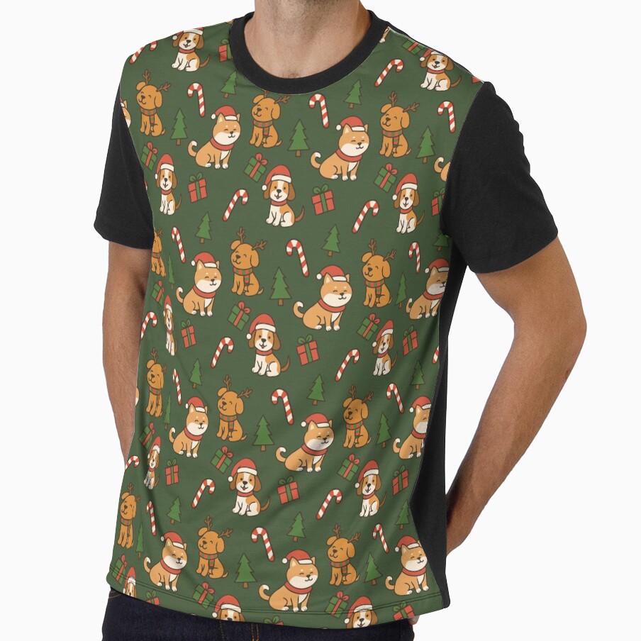 Cute Christmas Dogs Pattern – Festive Holiday Seamless Design in green by WildLakePatterns