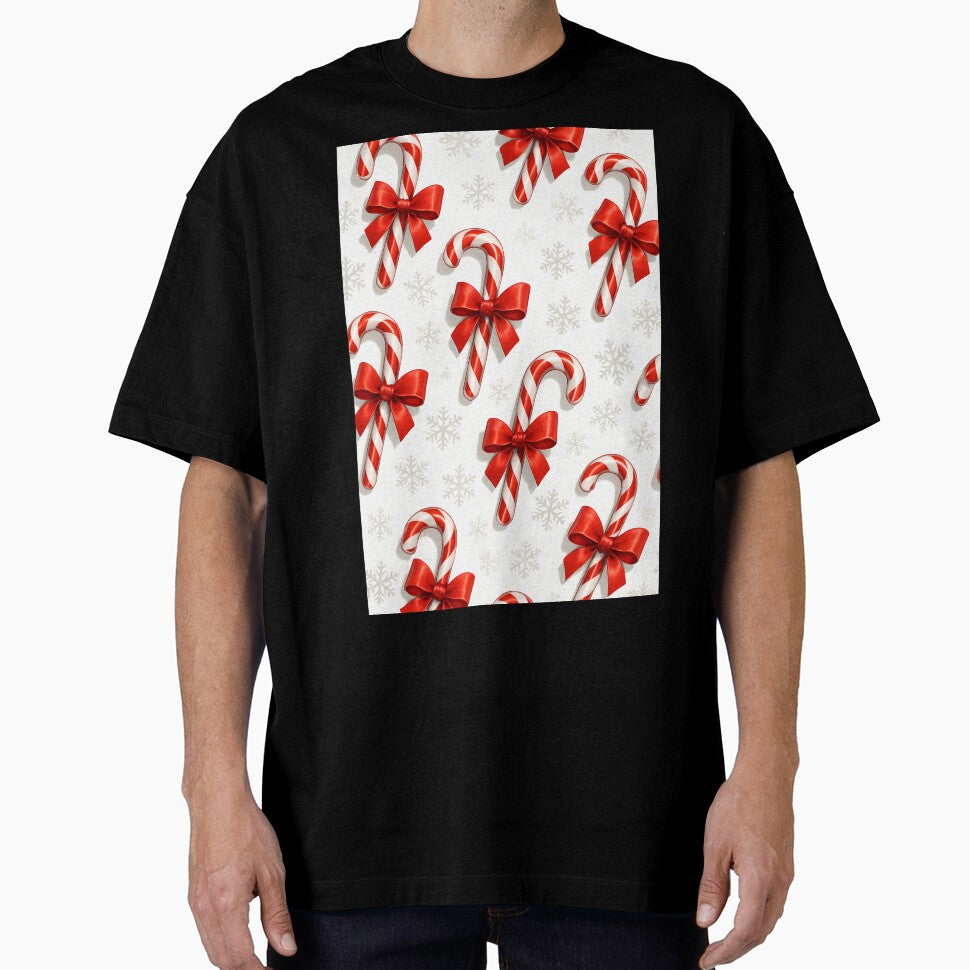 Candy Cane Christmas Pattern with Red Bows and Snowflakes by Buzzink