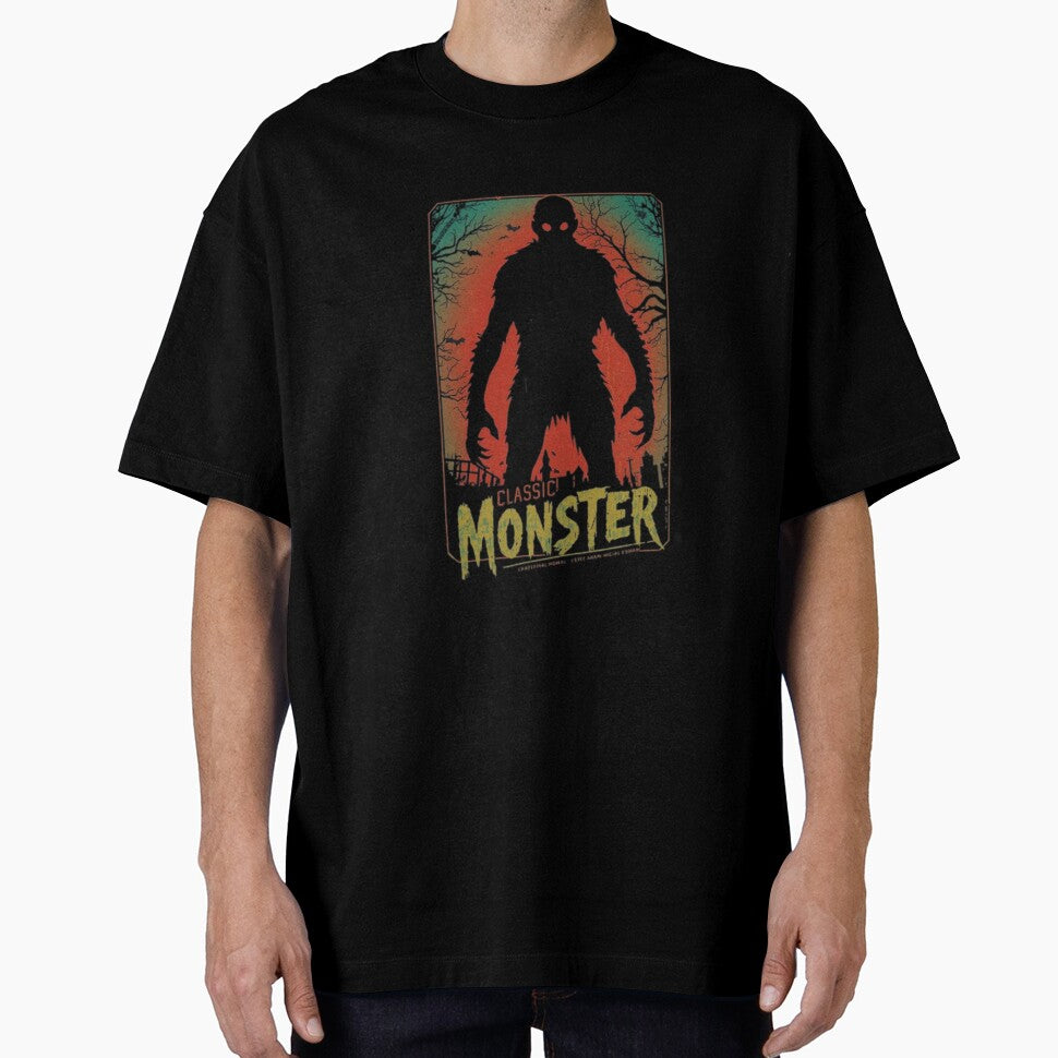 **Retro Horror Monster T-Shirt – Vintage Neon Poster Style with Distressed Texture** by Skansirish ⭐⭐⭐⭐⭐