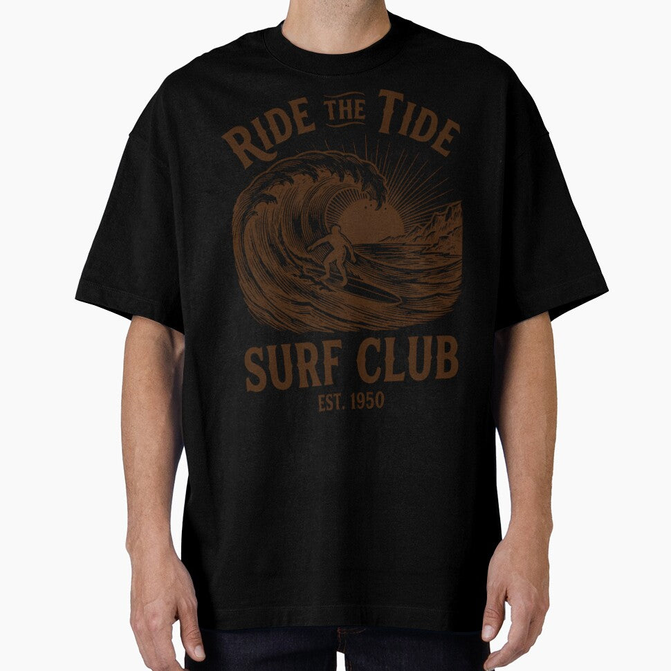 Retro Woodcut Wave Ride The Tide Surf Club by Mason-Pride