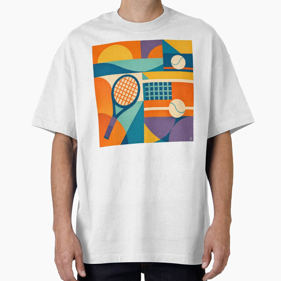 Retro Tennis Racket and Court Lines Collage by InkSmithery