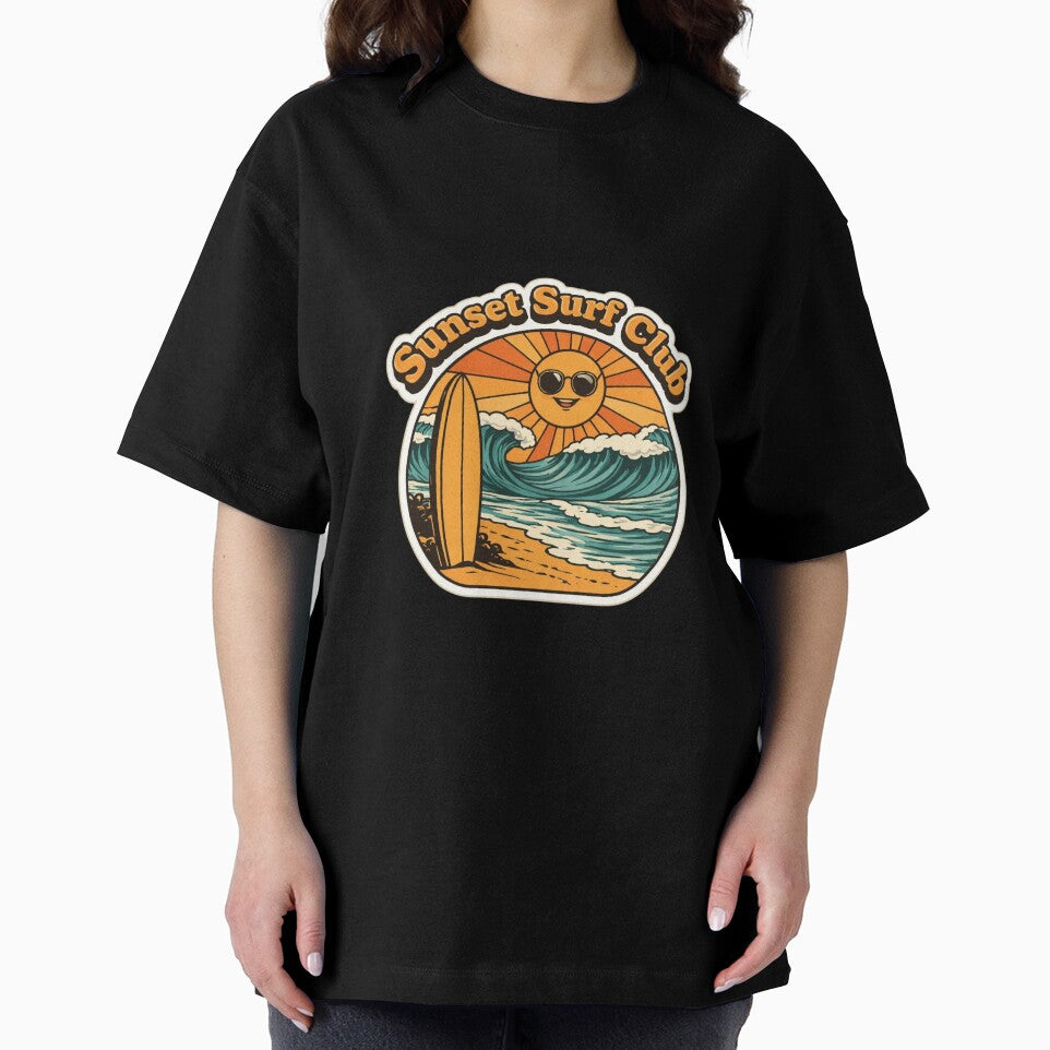 Sunset Surf Club Retro Beach Wave Surfing Sticker by FestivityFinds
