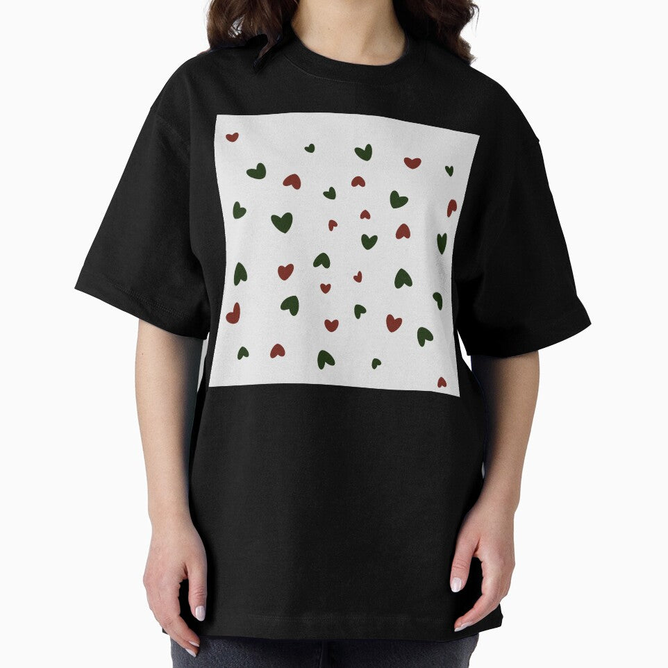 Minimal Christmas Hearts Pattern – Cute Red & Green Holiday Doodle Print by MirelaBadea