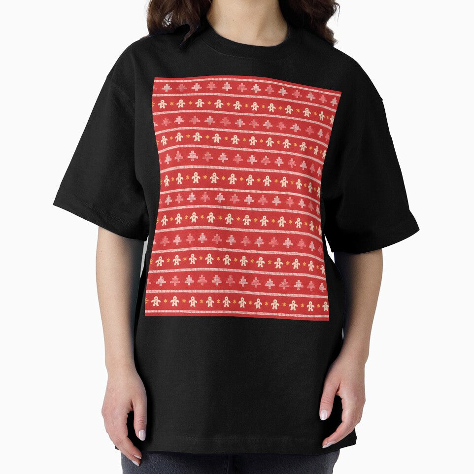 Red Christmas Gingerbread Ugly Sweater Pattern Design by DrawHandArt