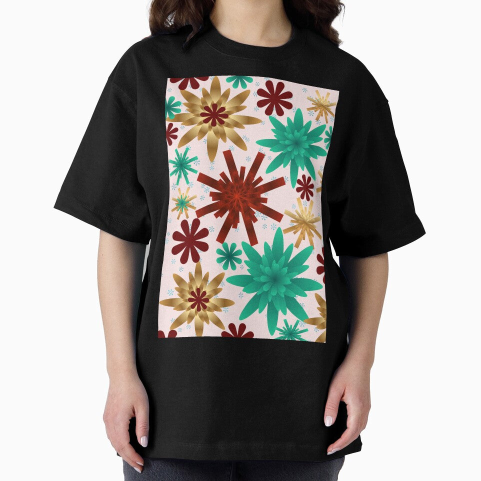 Christmas Floral Burst Pattern – Gold Red Green Holiday Seamless Design by HopeAndHustle