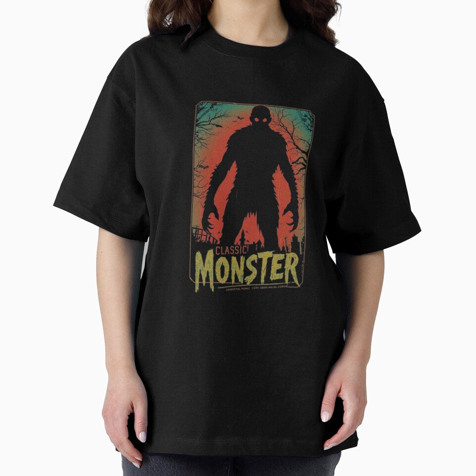 **Retro Horror Monster T-Shirt – Vintage Neon Poster Style with Distressed Texture** by Skansirish ⭐⭐⭐⭐⭐