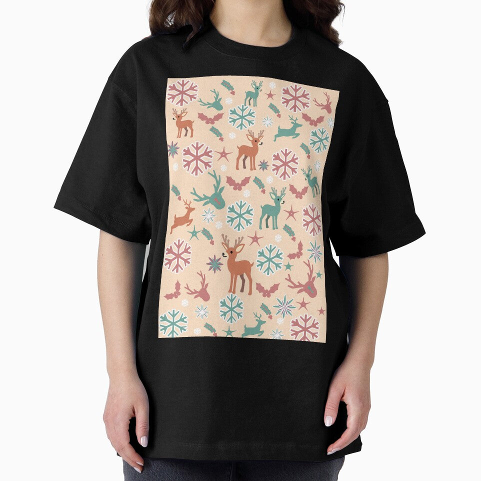 Cute Reindeer Christmas Pattern | Modern Pastel Holiday Snowflake Design by HopeAndHustle