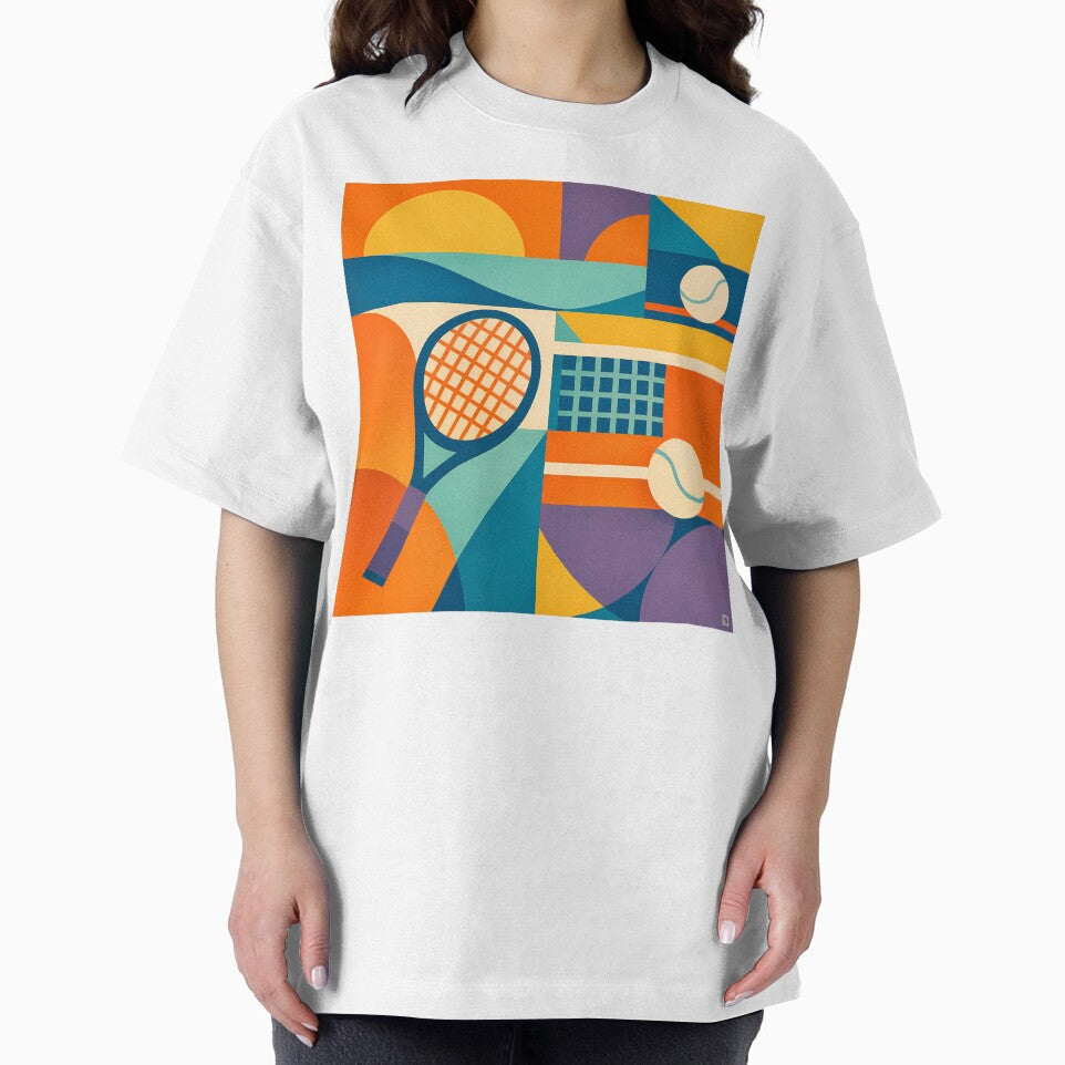 Retro Tennis Racket and Court Lines Collage by InkSmithery
