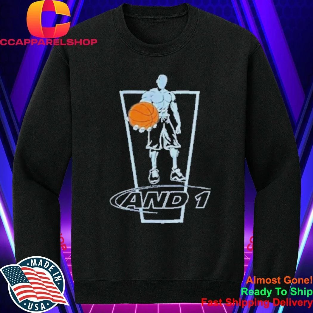 AND1 Basketball Player Holding Ball Graphic Logo Shirt