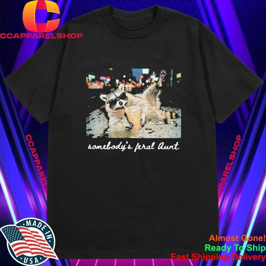 Somebody’s Feral Aunt Retro Raccoon Drinking Iced Coffee Shirt
