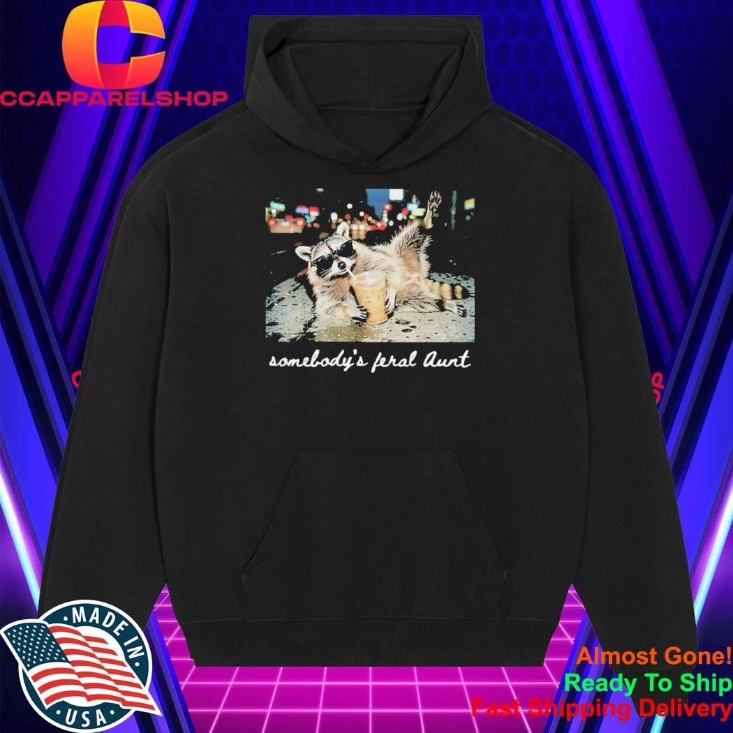 Somebody’s Feral Aunt Retro Raccoon Drinking Iced Coffee Shirt