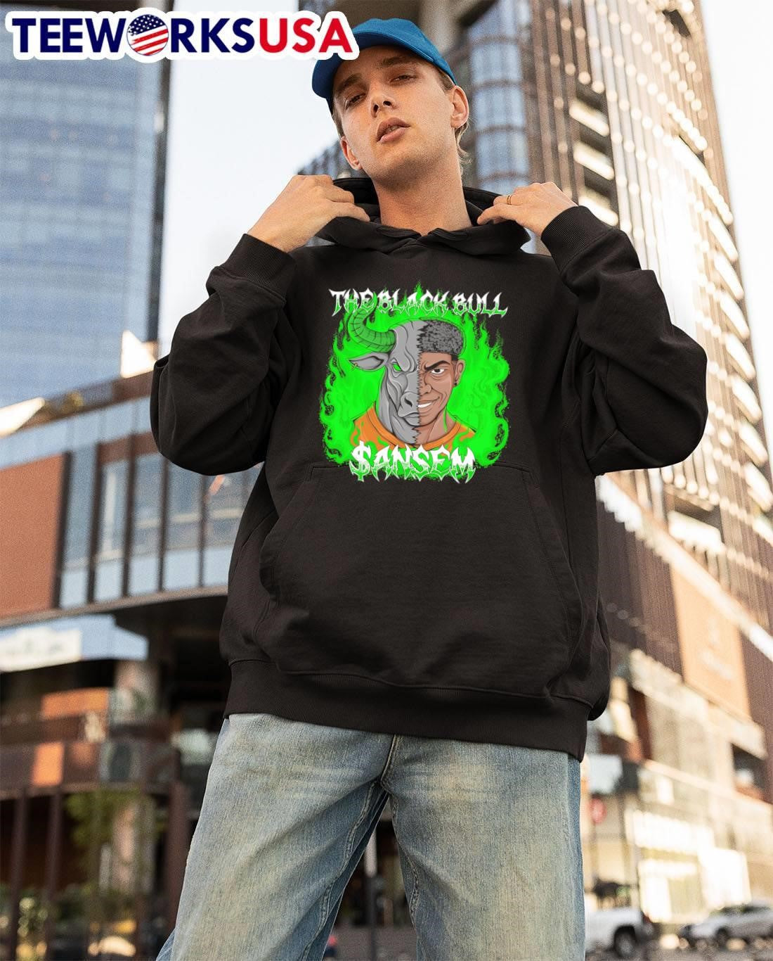 The Black Bull Sansem Half Man Half Bull Green Fire T-Shirt