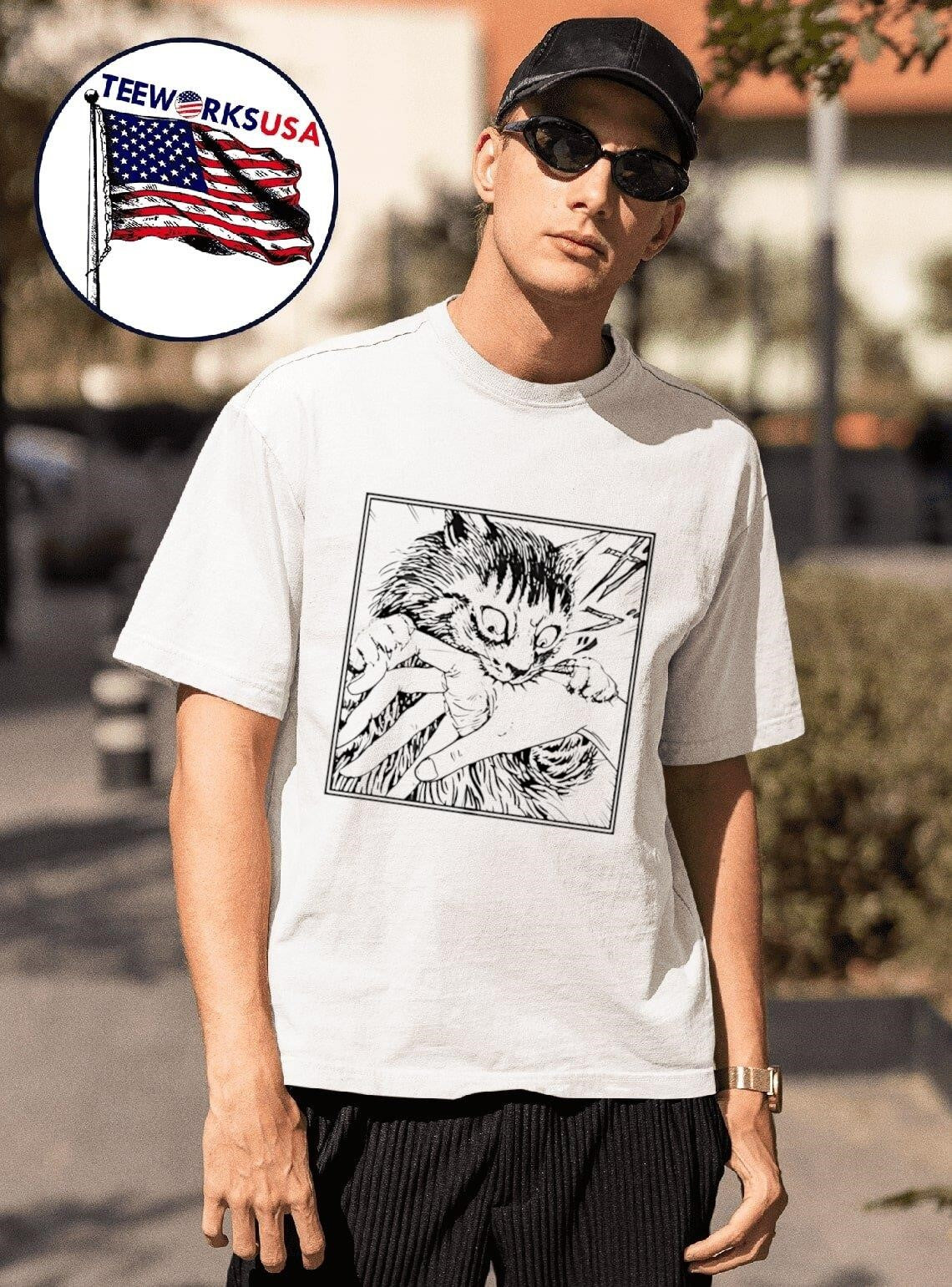 Cat Biting Hand Manga Panel Shirt