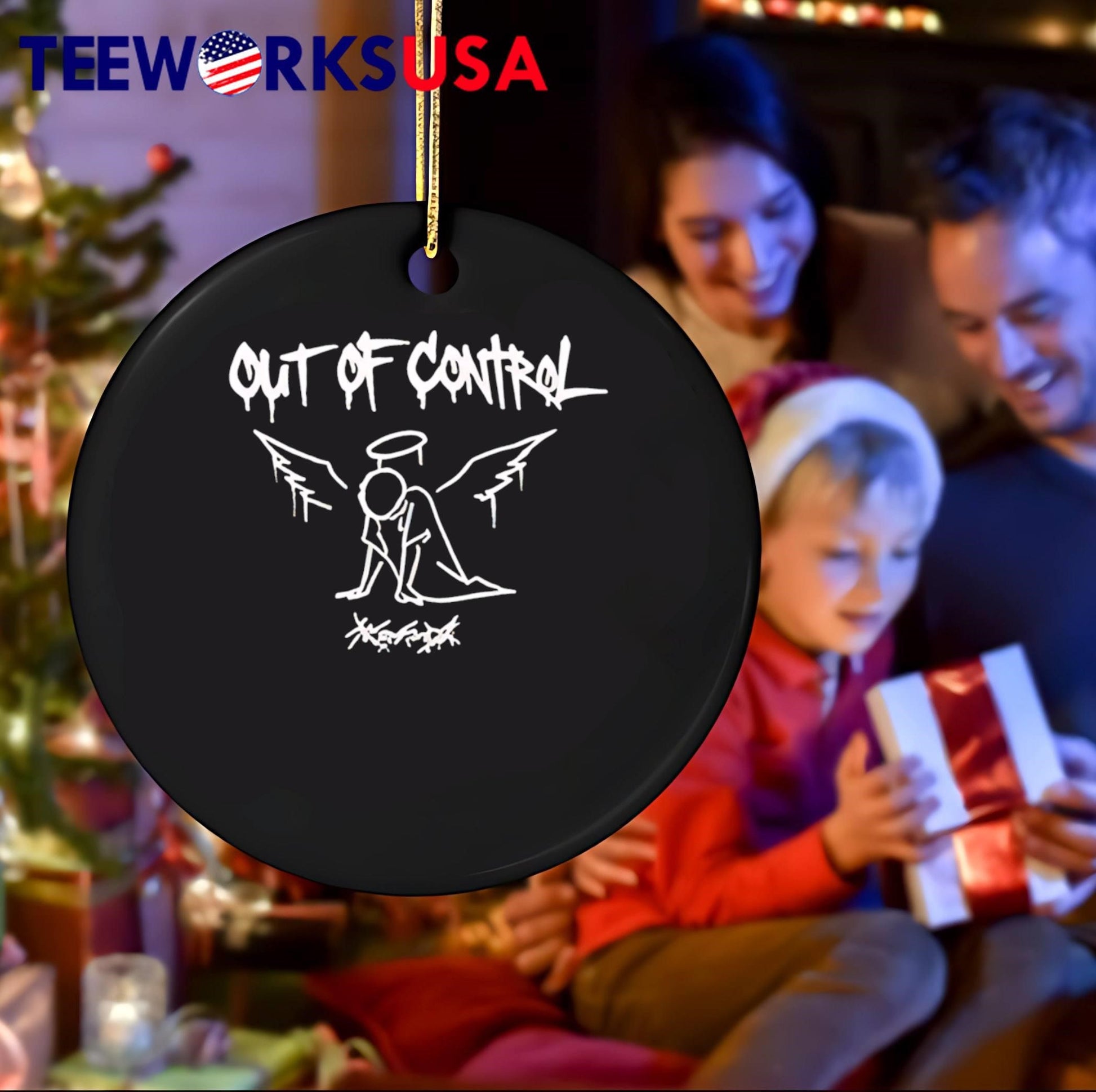 Out of Control Angel Huddled Cowering Scribble Logo Black T-Shirt